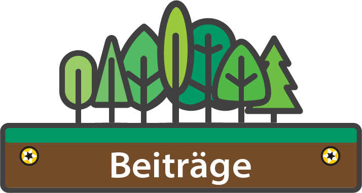 The forest from the SmartForest logo stands atop a rounded rectangle labelled "Beiträge"