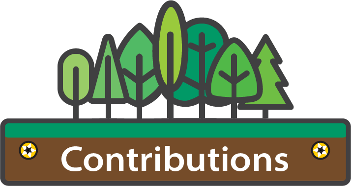 The forest from the SmartForest logo stands atop a rounded rectangle labelled "Contributions"