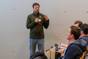 Richard Georgi of OGF GmbH gestures as he presents to the crowd at SmartForest 2026