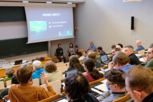 Simone Massaro of Ghent University, Dr. Kaori Otsu of CREAF, and Prof. Dr. Thomas Purfürst of Dresden University of Technology answer questions from the crowd during SmartForest 2026